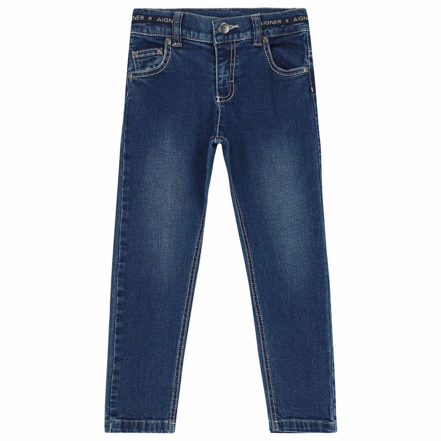 Boys Blue Denim Logo Jeans, 1, hi-res