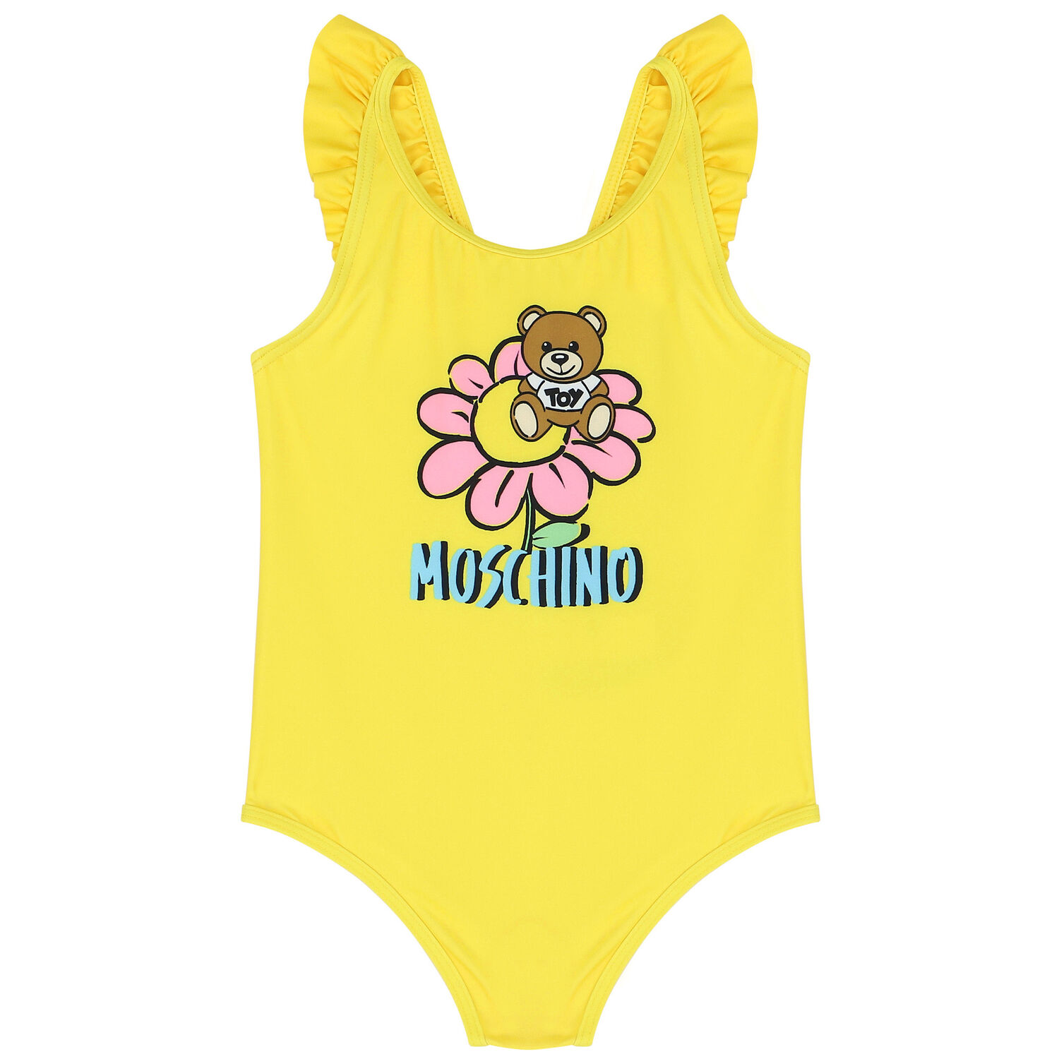 Younger Girls Yellow Teddy Bear Logo Swimsuit, 1, hi-res