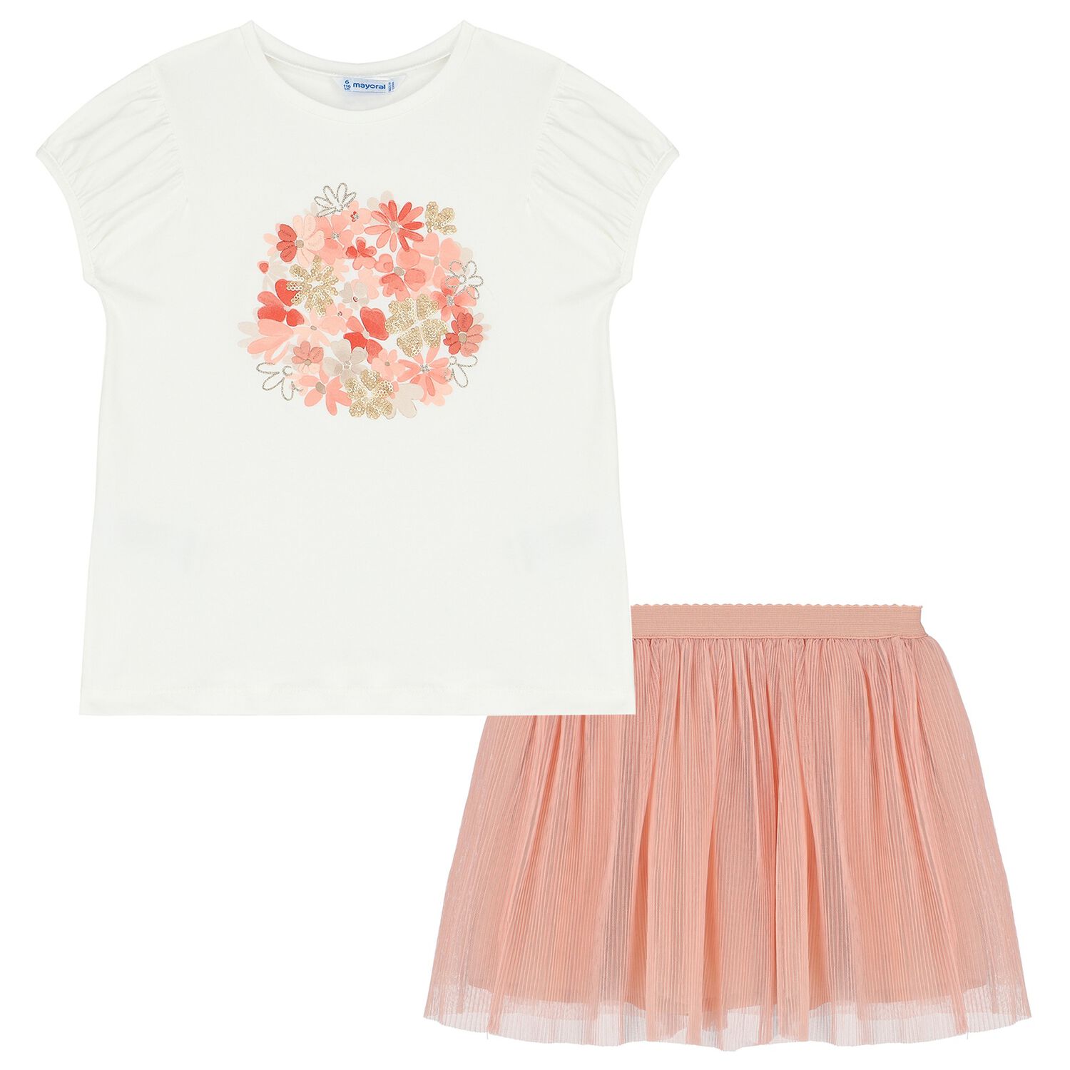 Girls White & Pink Tulle Skirt Set, 1, hi-res image number null