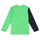 Boys Green & Navy Blue Logo Long Sleeve Top, 1, hi-res
