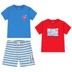 Younger Boys Red, Blue & Ivory Shorts Set, 1, hi-res