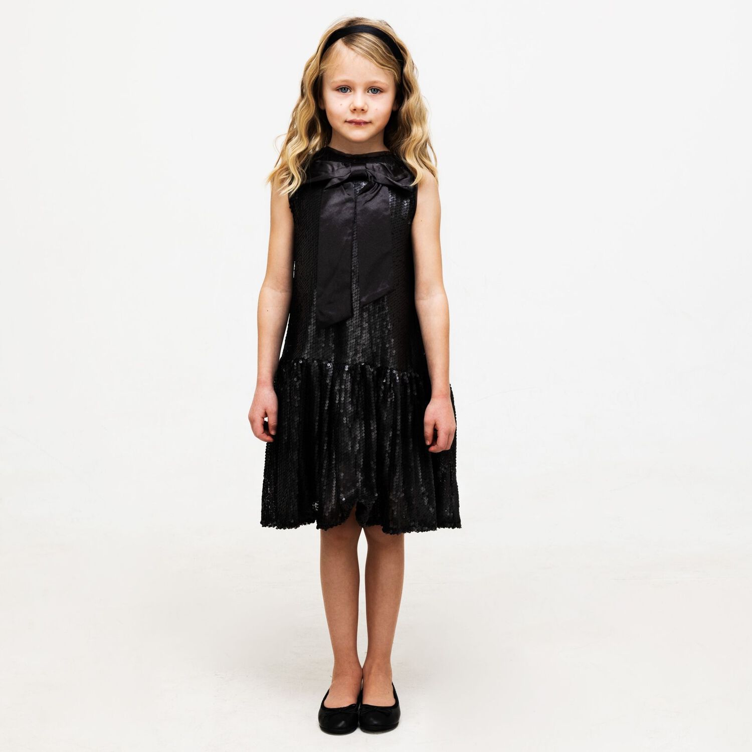 Girls Black Embellished Sequin Dress, 1, hi-res