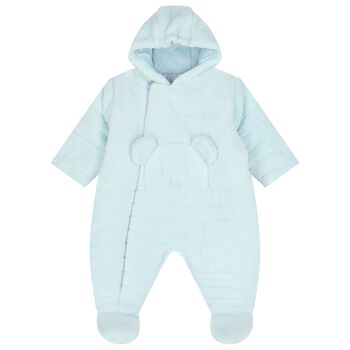 Baby Boys Blue Fleece Hooded Pramsuit