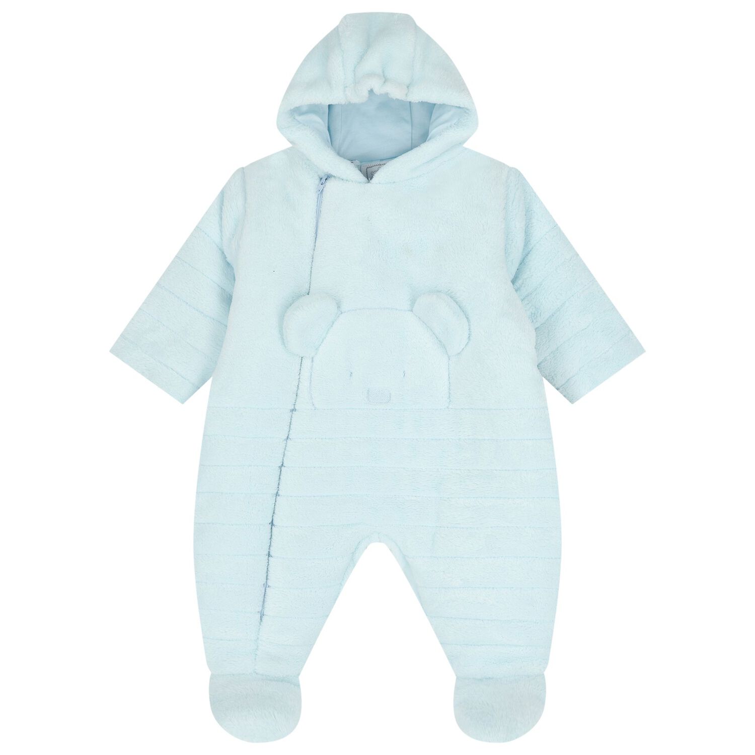 Baby Boys Blue Fleece Hooded Pramsuit, 1, hi-res image number null