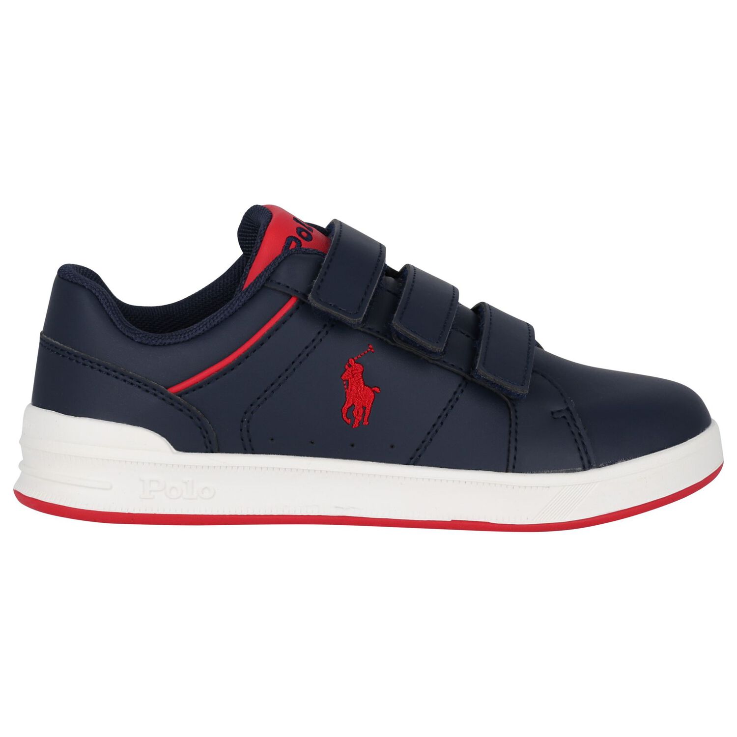 Boys Navy Blue & Red Logo Trainers, 1, hi-res