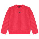 Girls Pink Logo Knitted Jumper, 1, hi-res