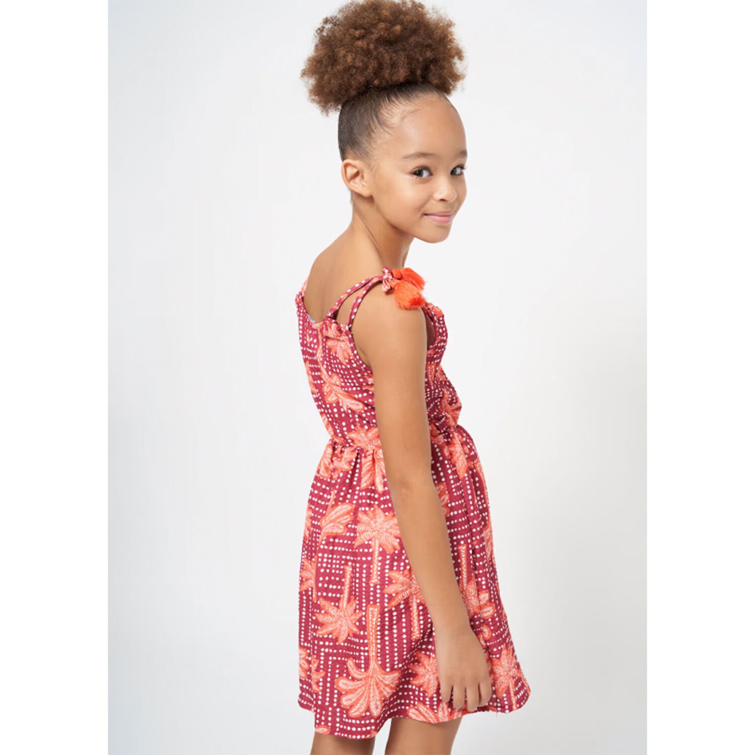 Girls Orange & Pink Palm Tree Dress, 1, hi-res image number null