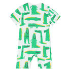 Baby Boys White & Green Crocodile Romper, 1, hi-res