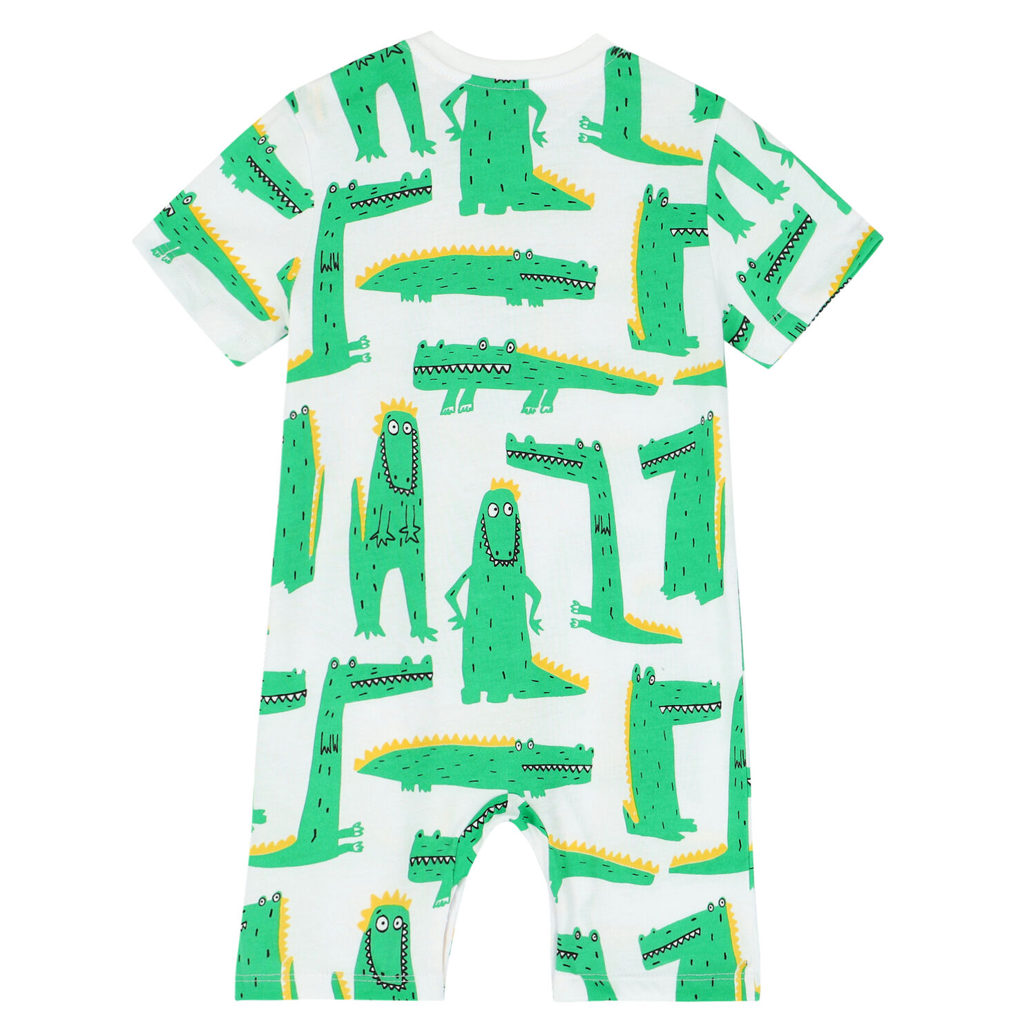 Baby Boys White & Green Crocodile Romper, 1, hi-res