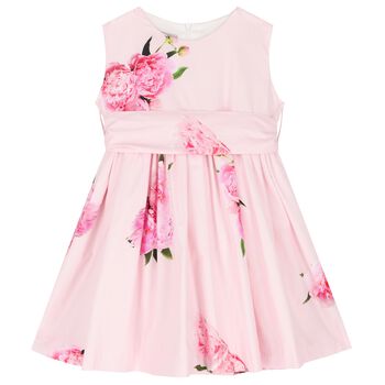 Girls Pink Bow Peony Dress