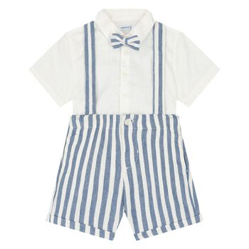 Younger Boys White & Blue Shorts Set