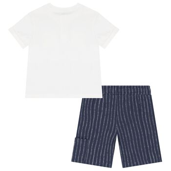 Boys White & Blue Shorts Set