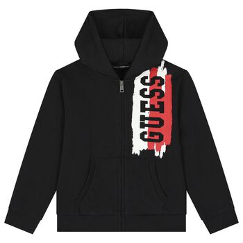Guess Boys Black Logo Hooded Zip Up Top, 2 Boys Black Logo Hooded Zip Up Top