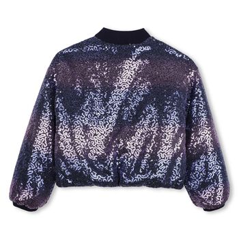 Girls Navy Blue Sequin Zip Up Top