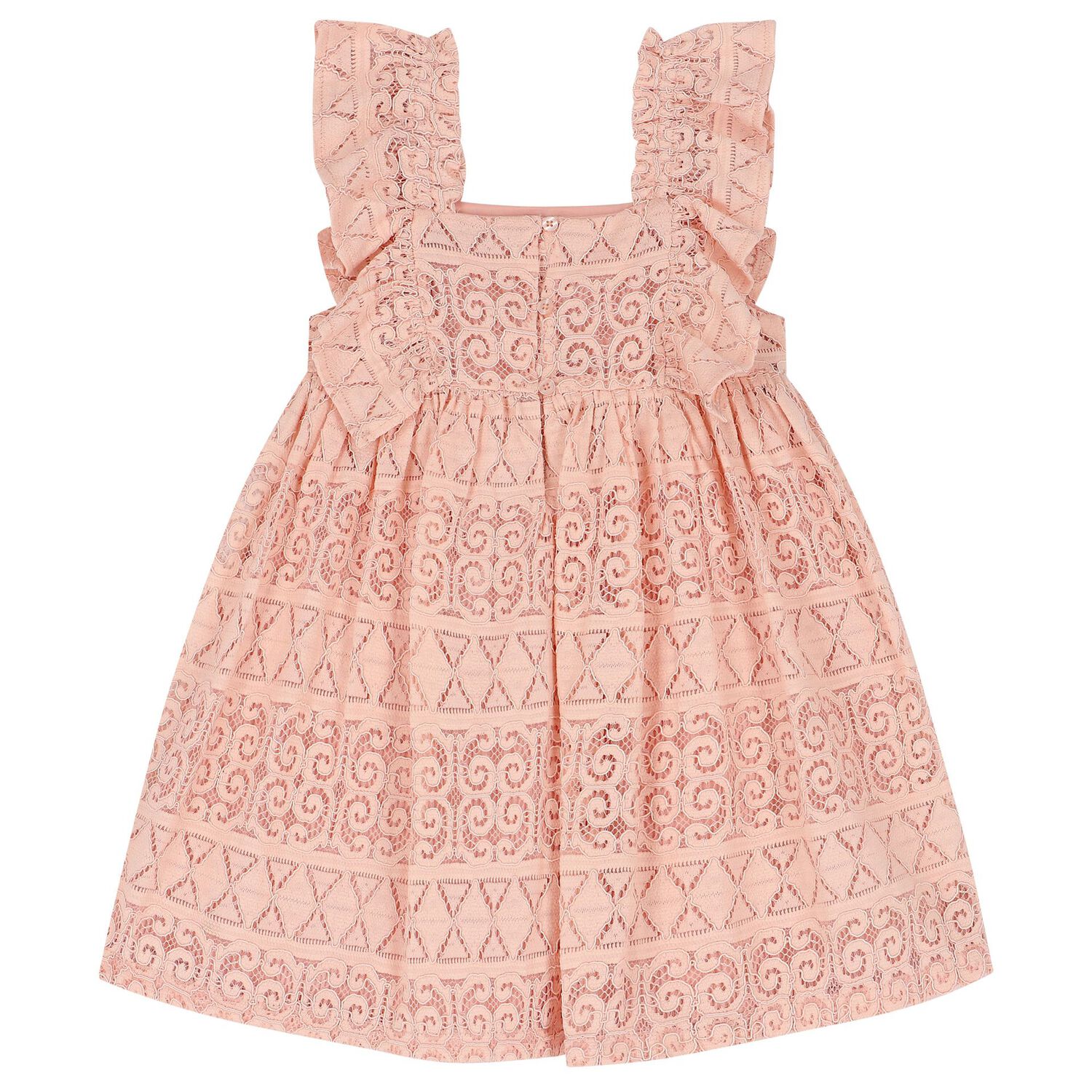 Girls Pink Crochet Lace Dress, 1, hi-res