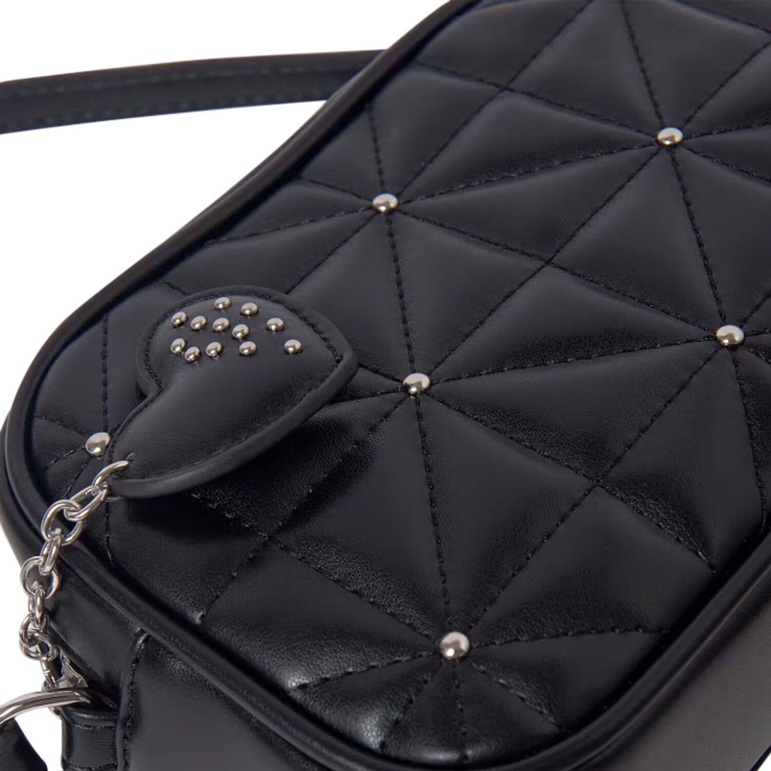 Girls Black Embellished Quilted Handbag, 1, hi-res
