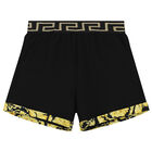 Younger Boys Black & Gold Barroco Shorts, 1, hi-res