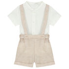 Baby Boys Ivory & Beige Shorts Set, 2, hi-res