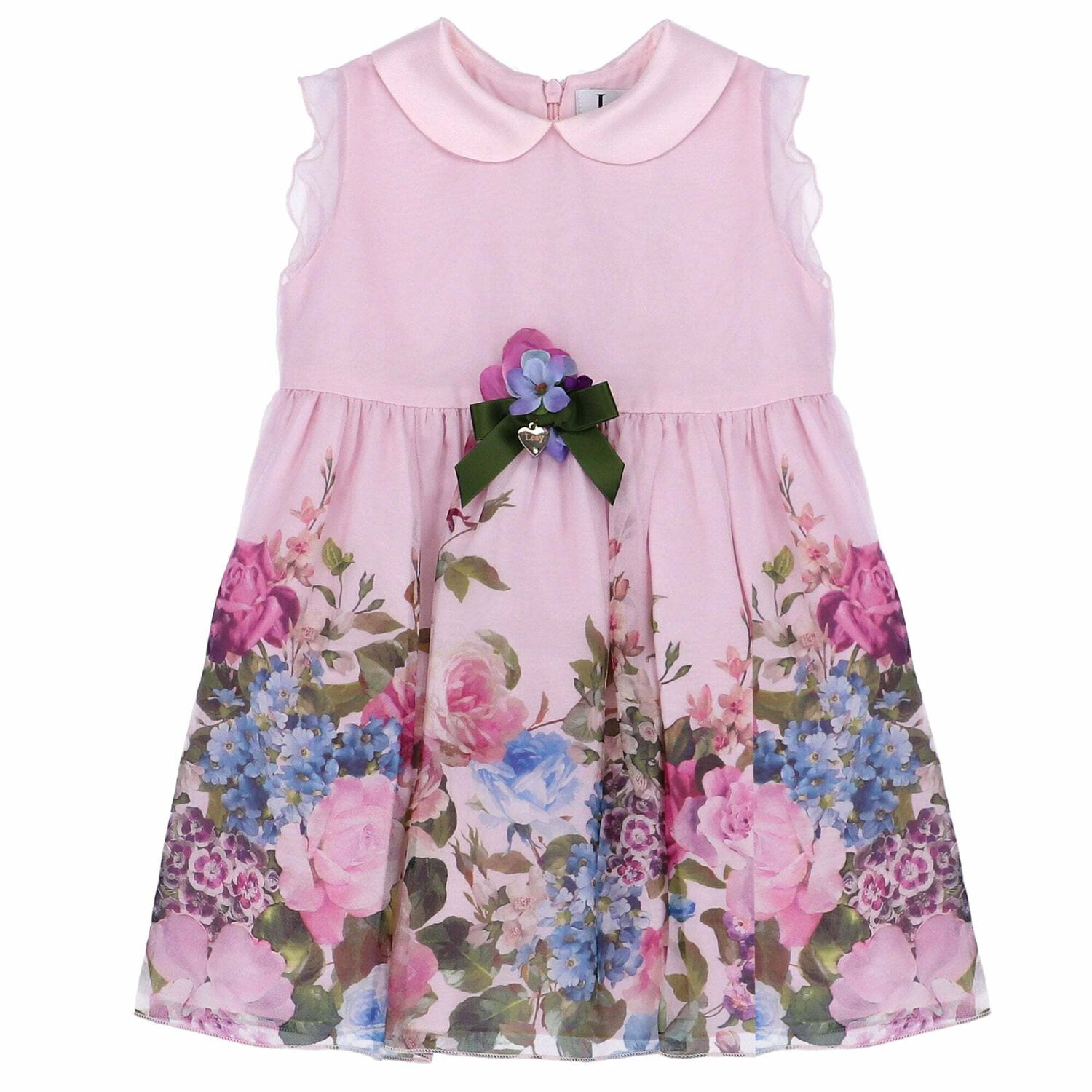 Girls Pink Floral Printed Collared Dress, 1, hi-res