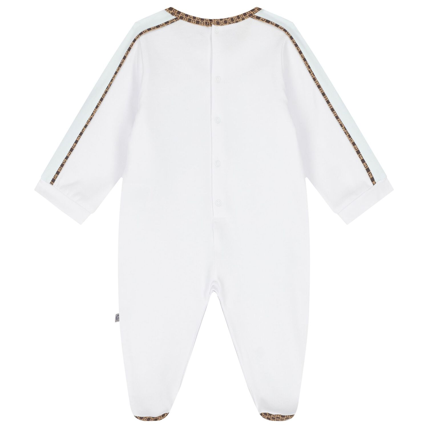 Baby Boys White & Blue Logo Babygrow, 1, hi-res