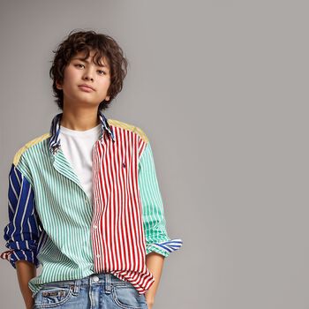 Boys Multi-Coloured Striped Logo Shirt