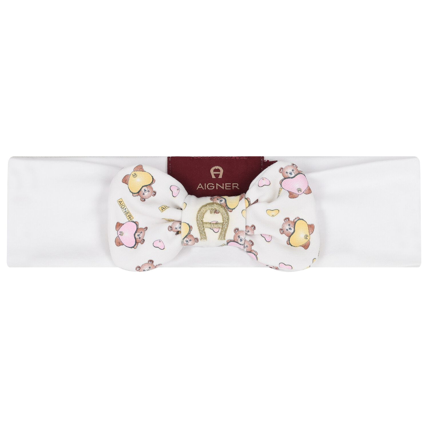 Baby Girls White Teddy Bear Logo Headband, 1, hi-res