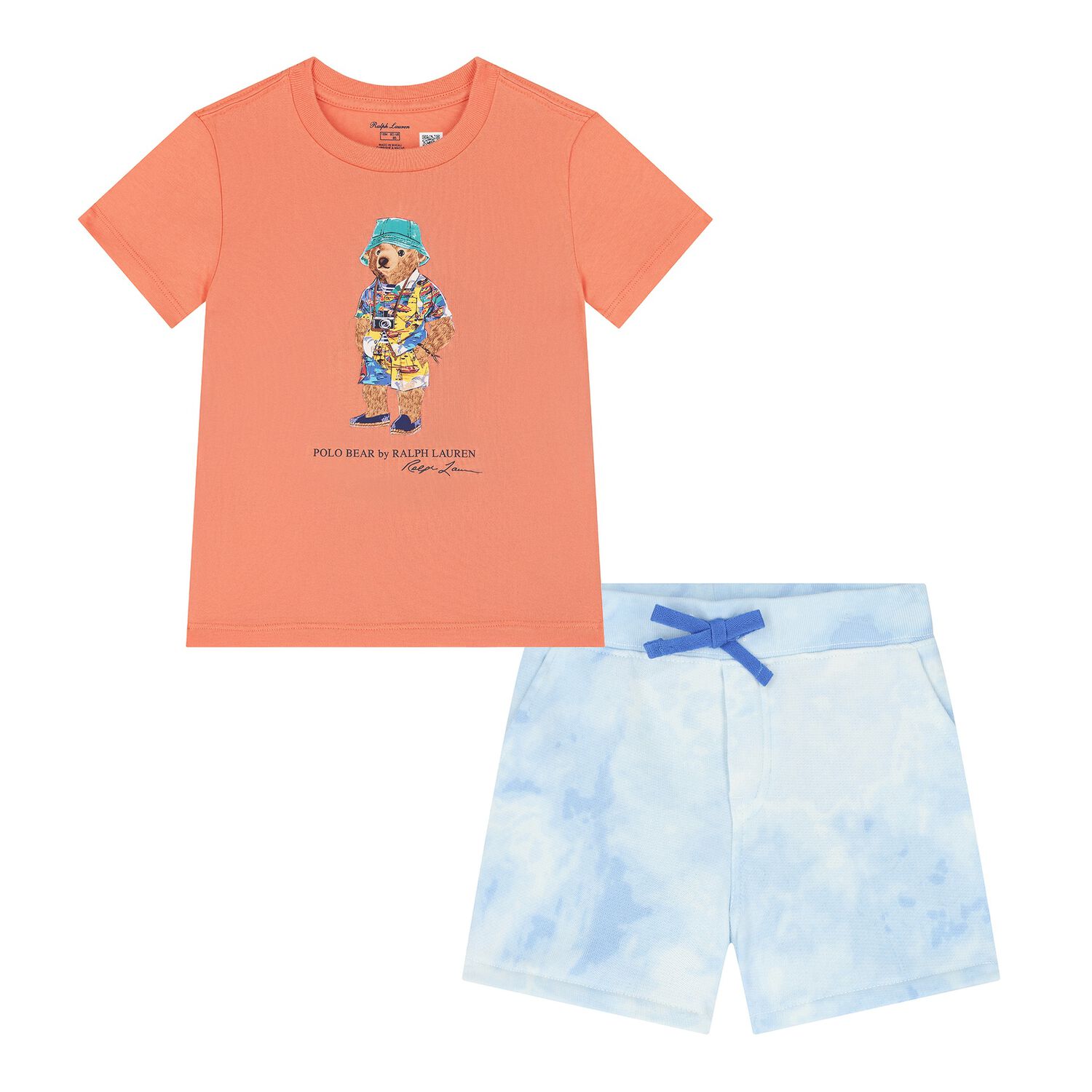 Baby Boys Orange & Blue Polo Bear Shorts Set, 1, hi-res image number null