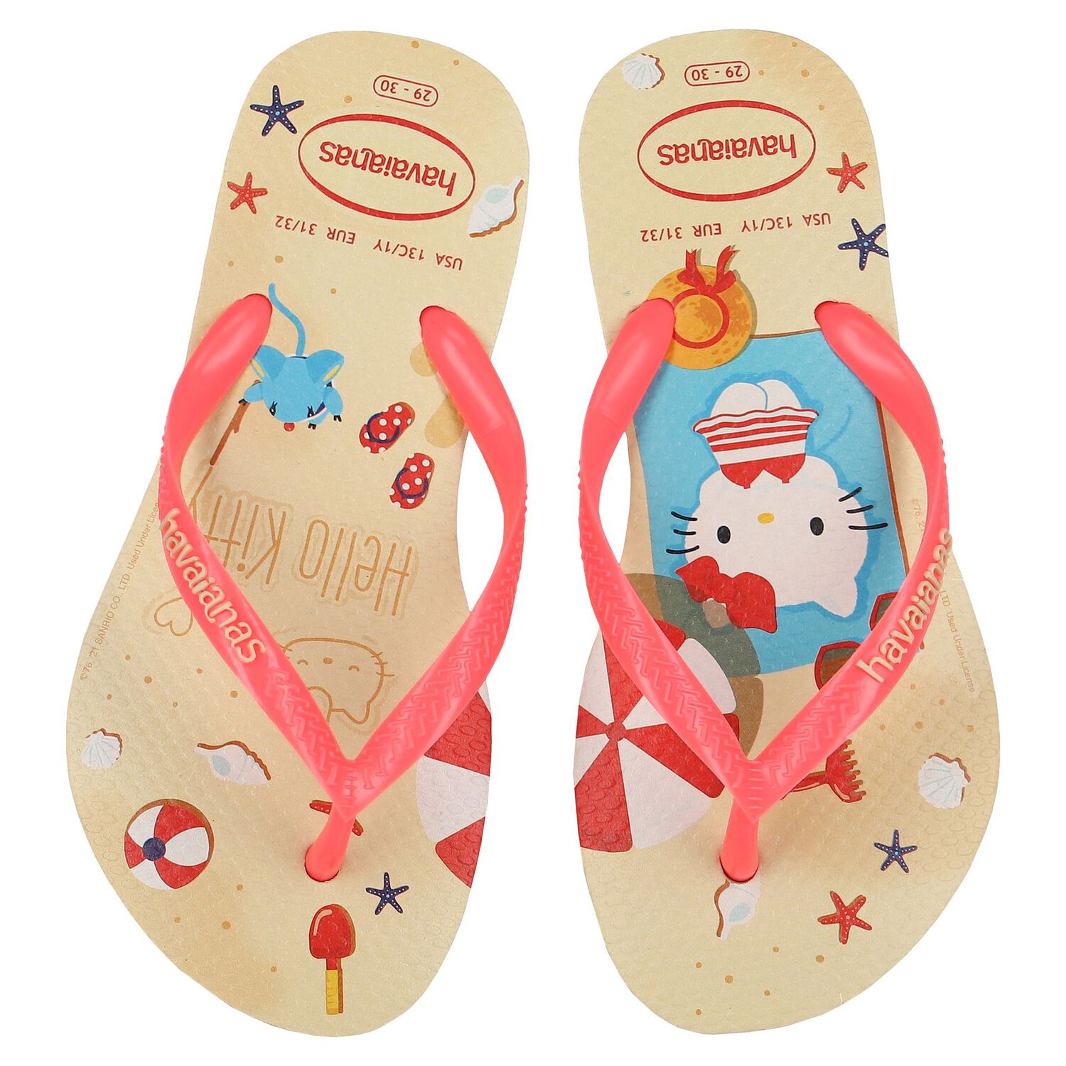 Girls Gold Hello Kitty Logo Flip Flops, 1, hi-res image number null