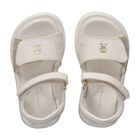 Girls White & Gold Logo Sandals, 2, hi-res