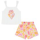 Girls White & Lilac Shorts Set, 1, hi-res
