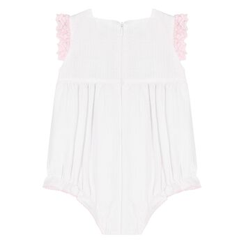 Baby Girls White & Pink Lace Romper