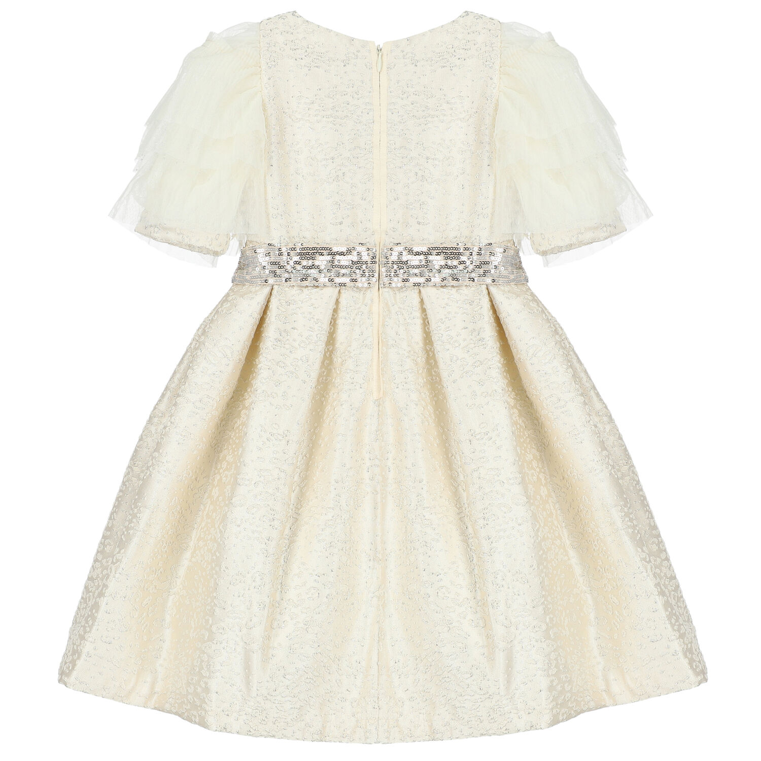 Girls Ivory & Silver Embellished Dress, 1, hi-res