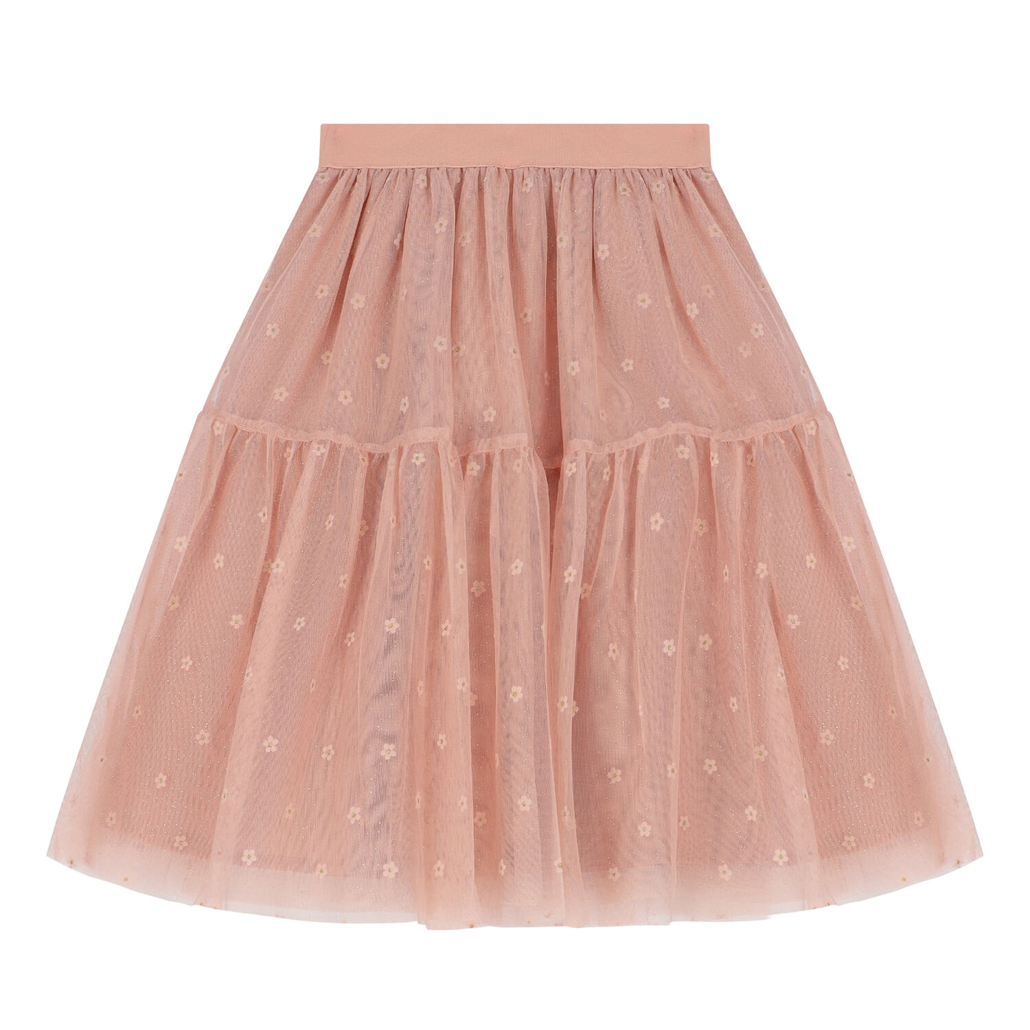 Girls Pink Flower Tulle Skirt, 2, hi-res