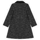 Girls Black Tweed Coat , 1, hi-res