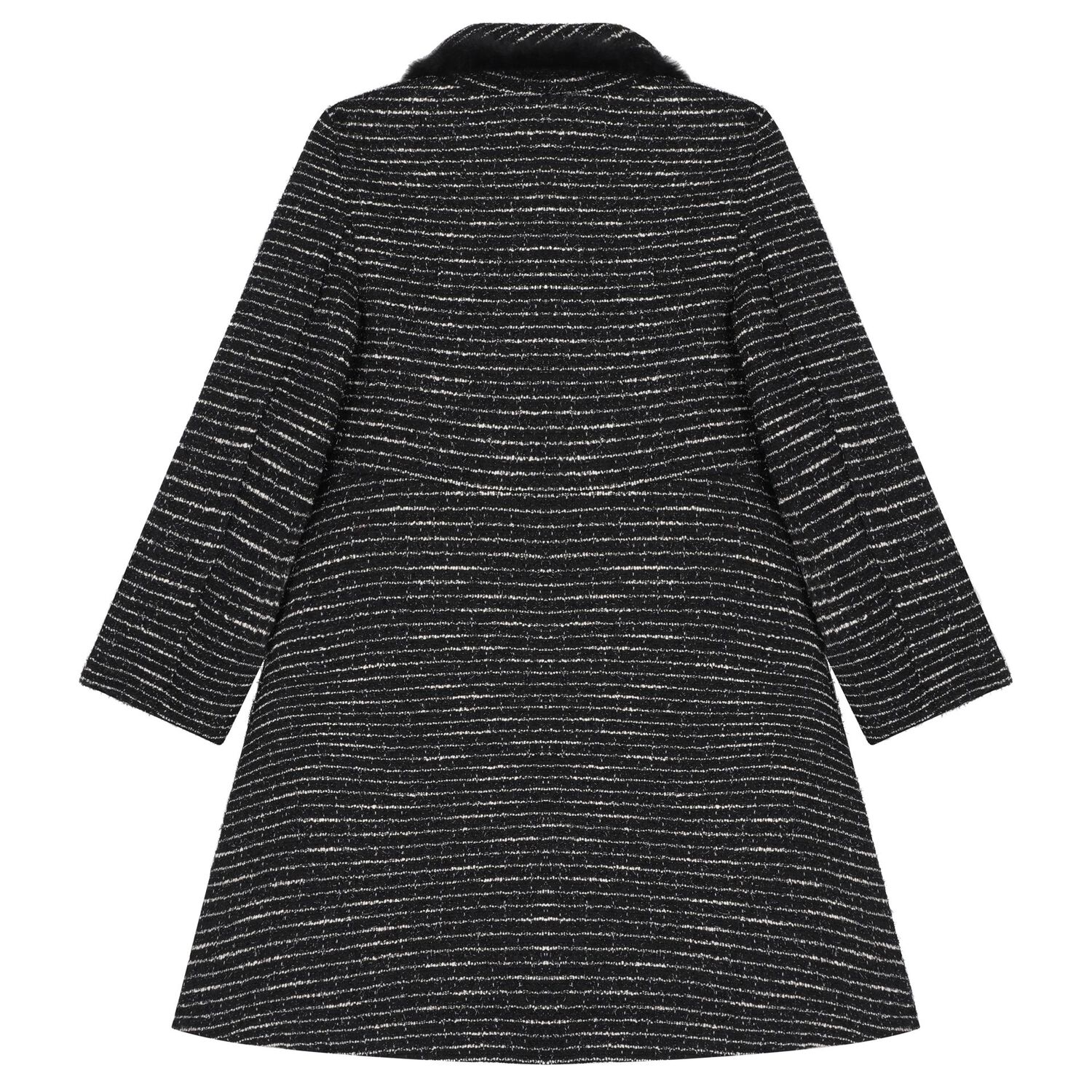 Girls Black Tweed Coat , 1, hi-res