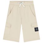 Boys Beige Logo Shorts, 1, hi-res