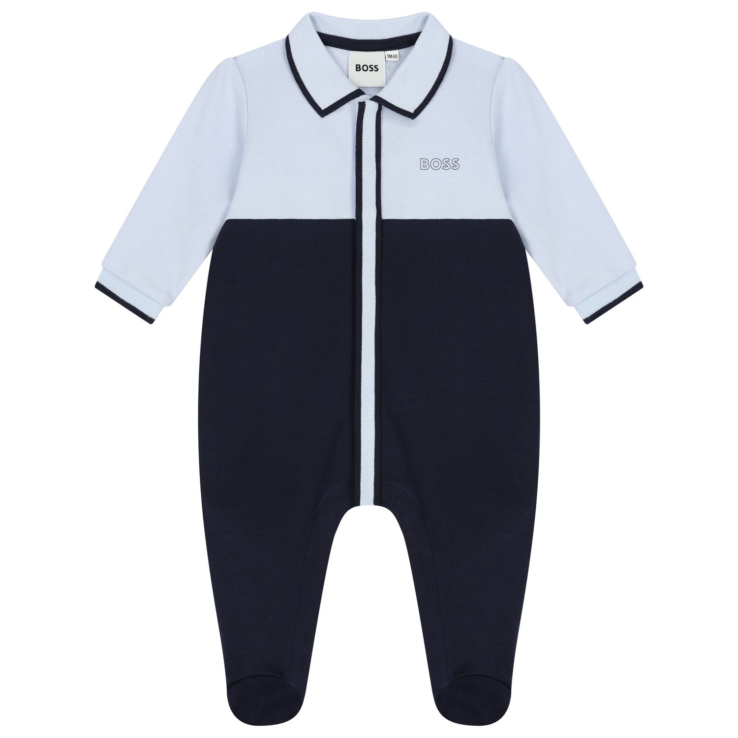 Baby Boys Blue & Navy Blue Logo Babygrow, 2, hi-res