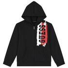 Boys Black Logo Hooded Zip Up Top, 2, hi-res