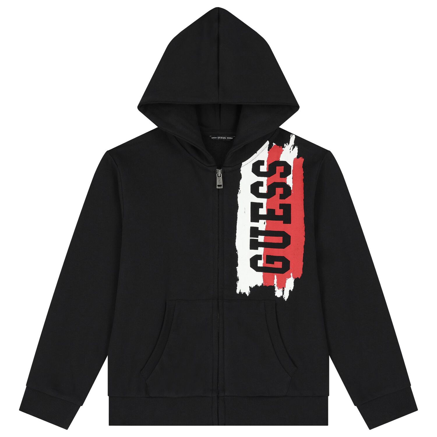 Boys Black Logo Hooded Zip Up Top, 2, hi-res image number null