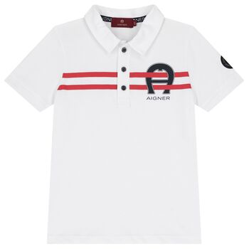 Boys White Logo Polo Shirt