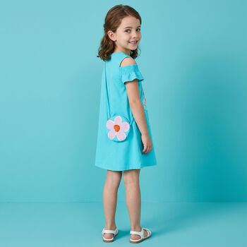 Girls Blue Ruffled Dress Set
