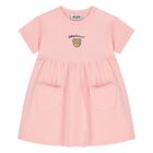 Younger Girls Pink Teddy Bear Logo Dress , 1, hi-res