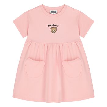 Younger Girls Pink Teddy Bear Logo Dress 