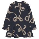 Girls Navy Blue Jacquard Dress Set, 3, hi-res