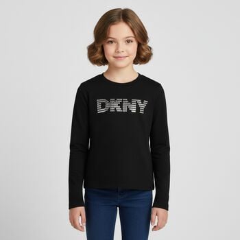 Girls Black Embellished Logo Long Sleeve Top