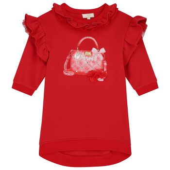 Girls Red Logo Bag Ruffled Dress