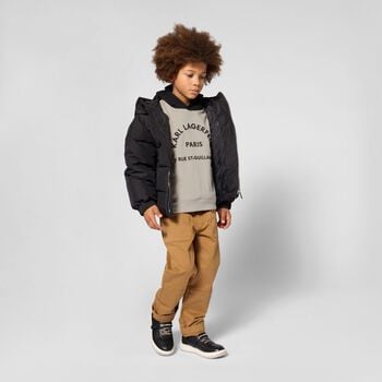 Boys Beige & Black Logo Hooded Top