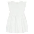 Girls White Teddy Bear & Flowers Dress, 1, hi-res