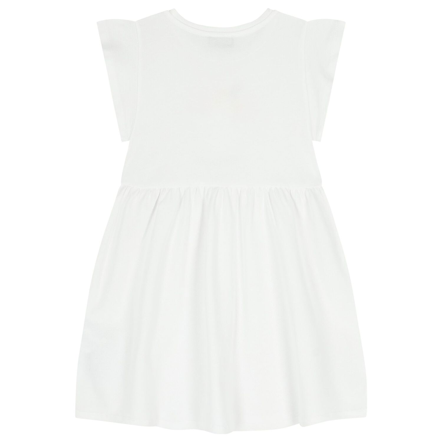 Girls White Teddy Bear & Flowers Dress, 1, hi-res