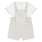 Baby Boys Beige & White Dungaree Set, 1, hi-res